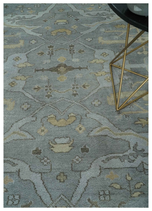 Hand Knotted 8x10 Oriental Oushak Charcoal Silver and Beige Wool Area Rug | TRDCP1182810