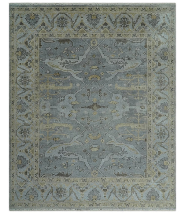 Hand Knotted 8x10 Oriental Oushak Charcoal Silver and Beige Wool Area Rug | TRDCP1182810