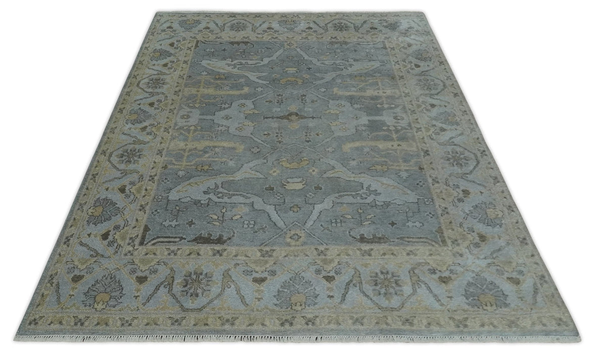 Hand Knotted 8x10 Oriental Oushak Charcoal Silver and Beige Wool Area Rug | TRDCP1182810