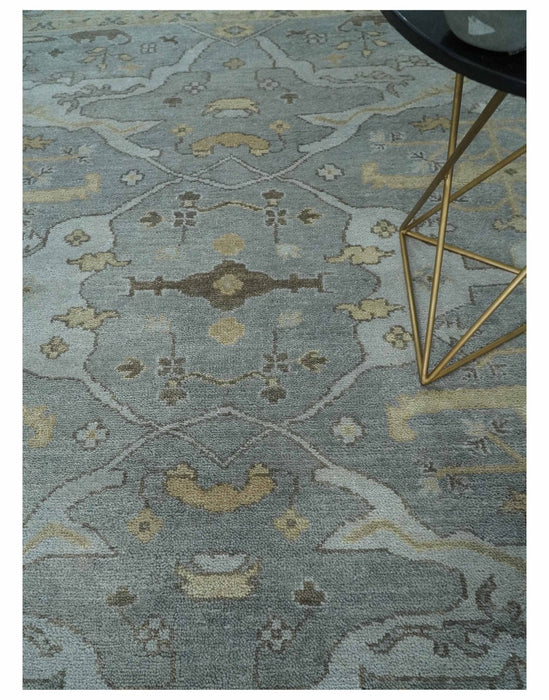 Hand Knotted 8x10 Oriental Oushak Silver and Beige Wool Area Rug | TRDCP1198810