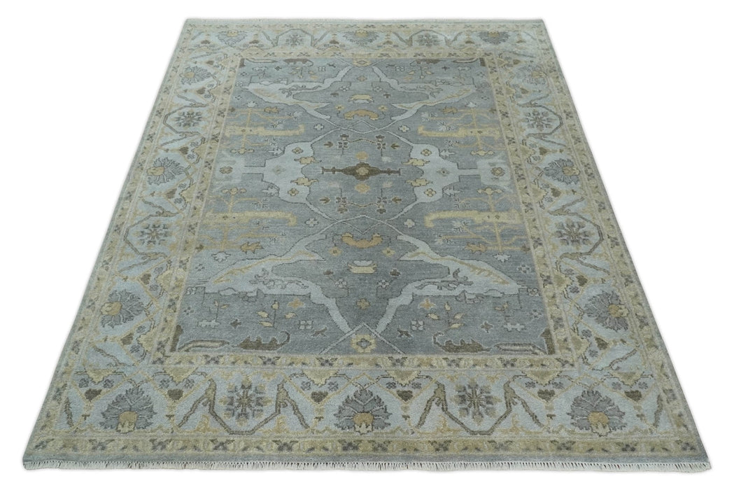 Hand Knotted 8x10 Oriental Oushak Silver and Beige Wool Area Rug | TRDCP1198810