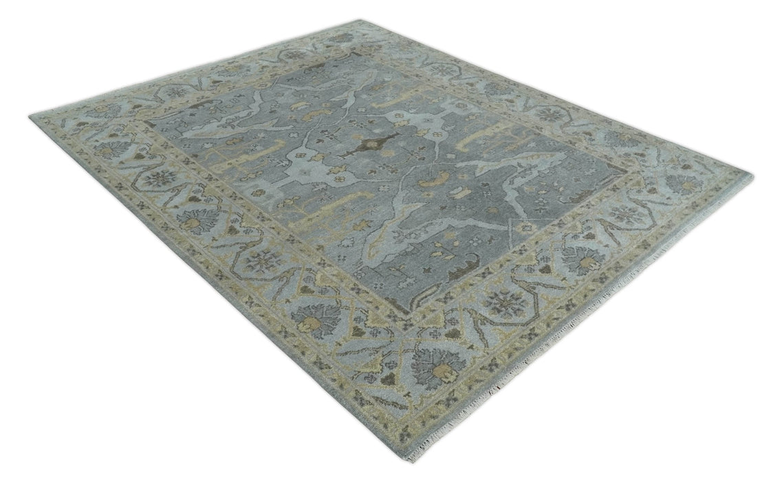 Hand Knotted 8x10 Oriental Oushak Silver and Beige Wool Area Rug | TRDCP1198810