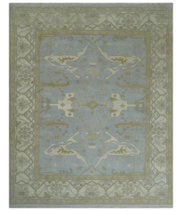 Hand Knotted 8x10 Oriental Oushak Silver, Ivory and Beige Wool Area Rug | TRDCP1160810