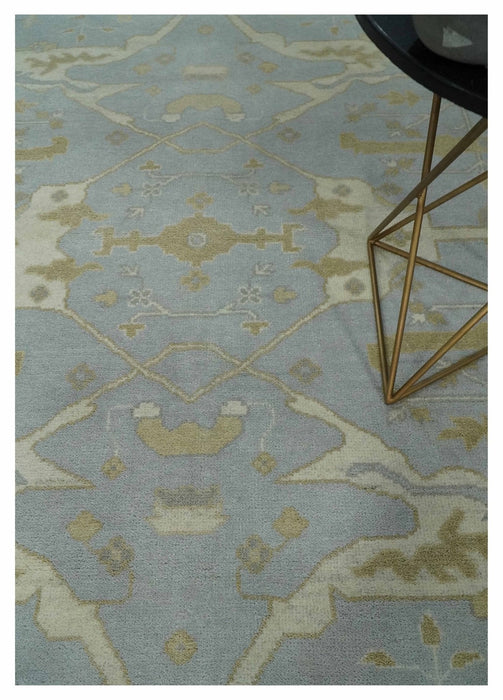 Hand Knotted 8x10 Oriental Oushak Silver, Ivory and Beige Wool Area Rug | TRDCP1160810