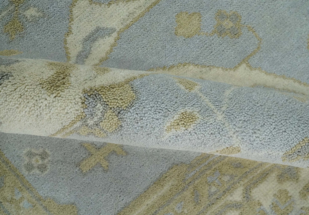 Hand Knotted 8x10 Oriental Oushak Silver, Ivory and Beige Wool Area Rug | TRDCP1160810
