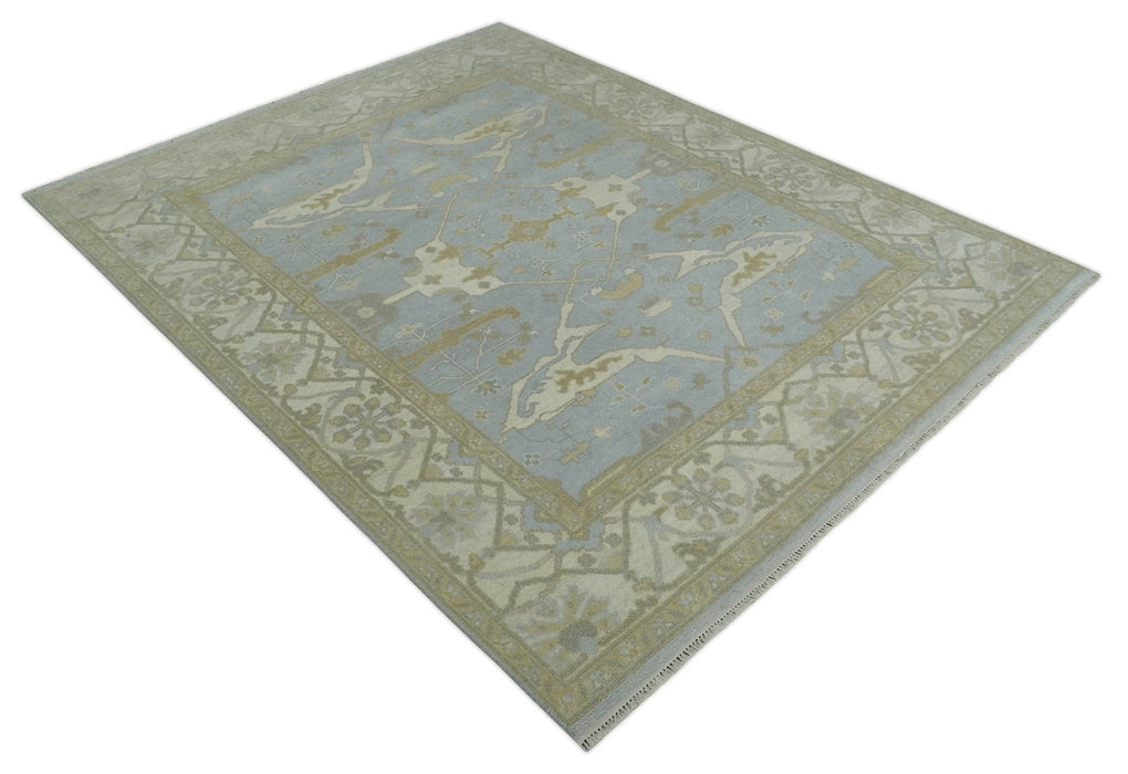 Hand Knotted 8x10 Oriental Oushak Silver, Ivory and Beige Wool Area Rug | TRDCP1160810