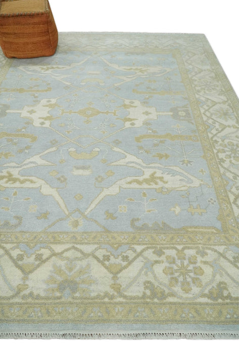 Hand Knotted 8x10 Oriental Oushak Silver, Ivory and Beige Wool Area Rug | TRDCP1160810