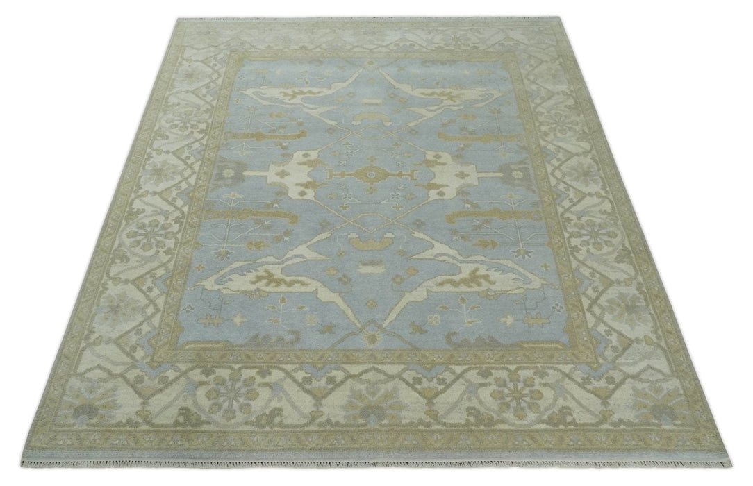 Hand Knotted 8x10 Oriental Oushak Silver, Ivory and Beige Wool Area Rug | TRDCP1160810