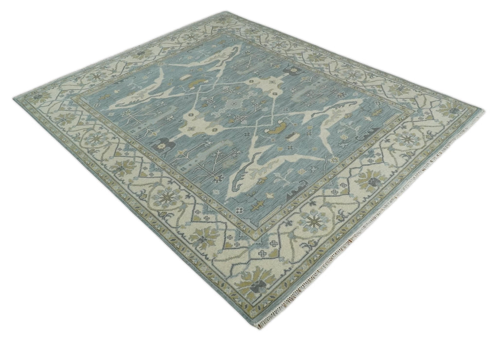 Hand Knotted 8x10 Oriental Oushak Silver, Ivory and Beige Wool Area Rug | TRDCP1195810