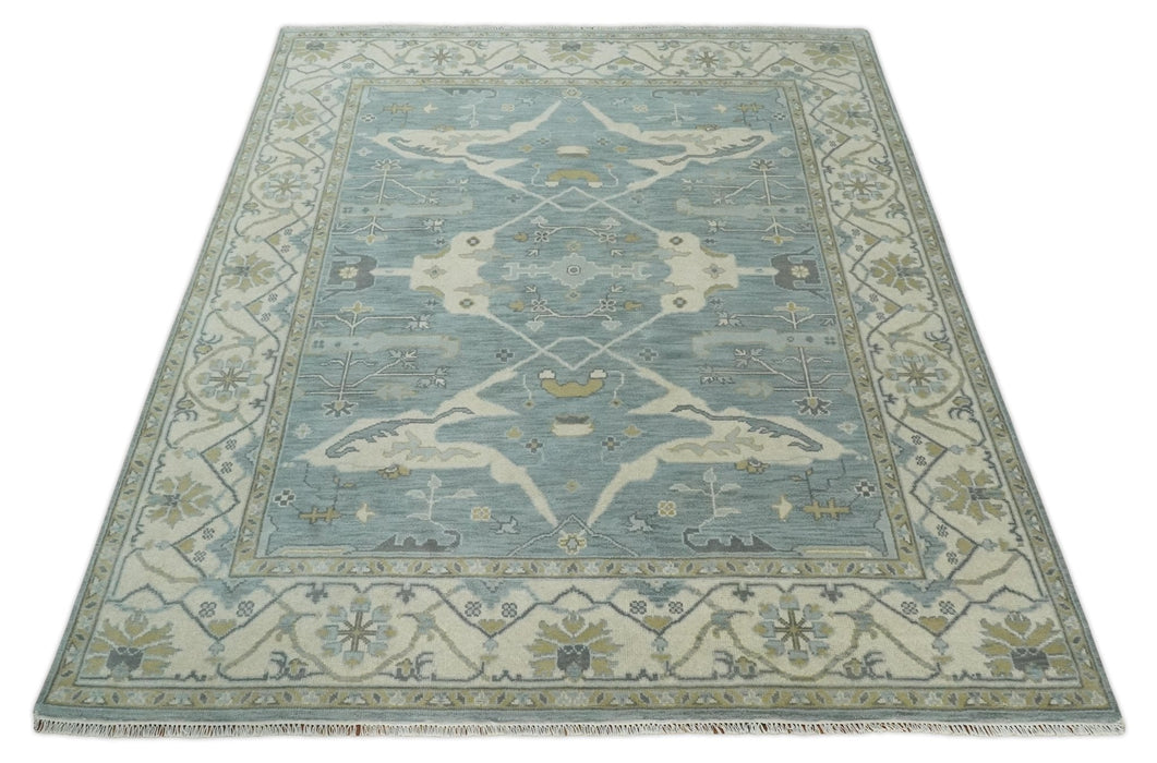 Hand Knotted 8x10 Oriental Oushak Silver, Ivory and Beige Wool Area Rug | TRDCP1195810