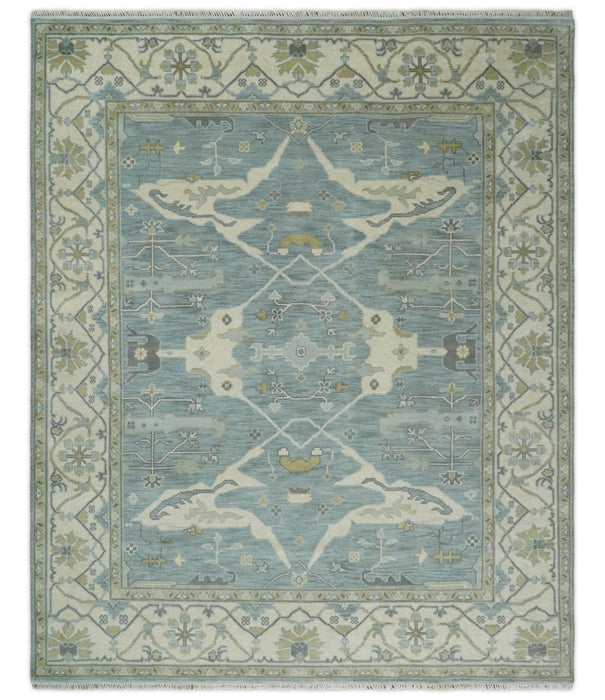 Hand Knotted 8x10 Oriental Oushak Silver, Ivory and Beige Wool Area Rug | TRDCP1195810