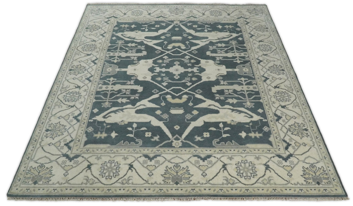 Hand Knotted 8x10 Oriental Oushak Gray and Beige Wool Area Rug, Living Room Rug | TRDCP80810