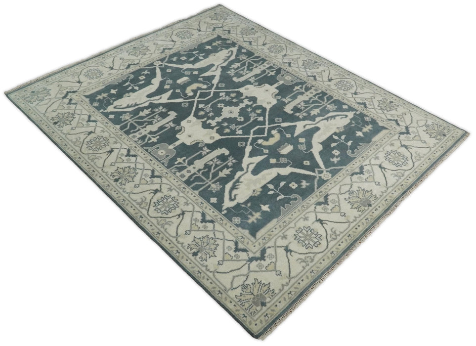Hand Knotted 8x10 Oriental Oushak Gray and Beige Wool Area Rug, Living Room Rug | TRDCP80810