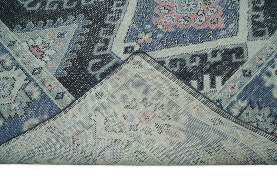 Custom Made Ivory, Charcoal, Silver and Blue Traditional Hand knotted wool Area Rug