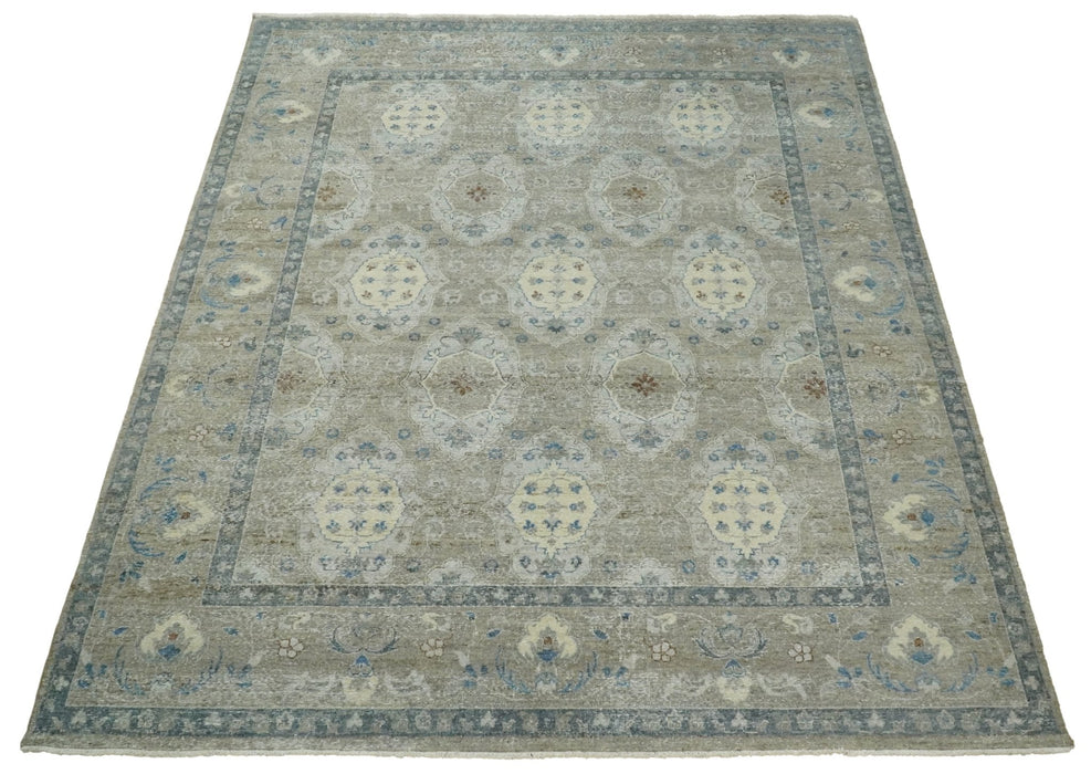 Vintage Hand Knotted 8x10 Traditional Oxidized Textured Low Pile Wool Rug | TRD2045810