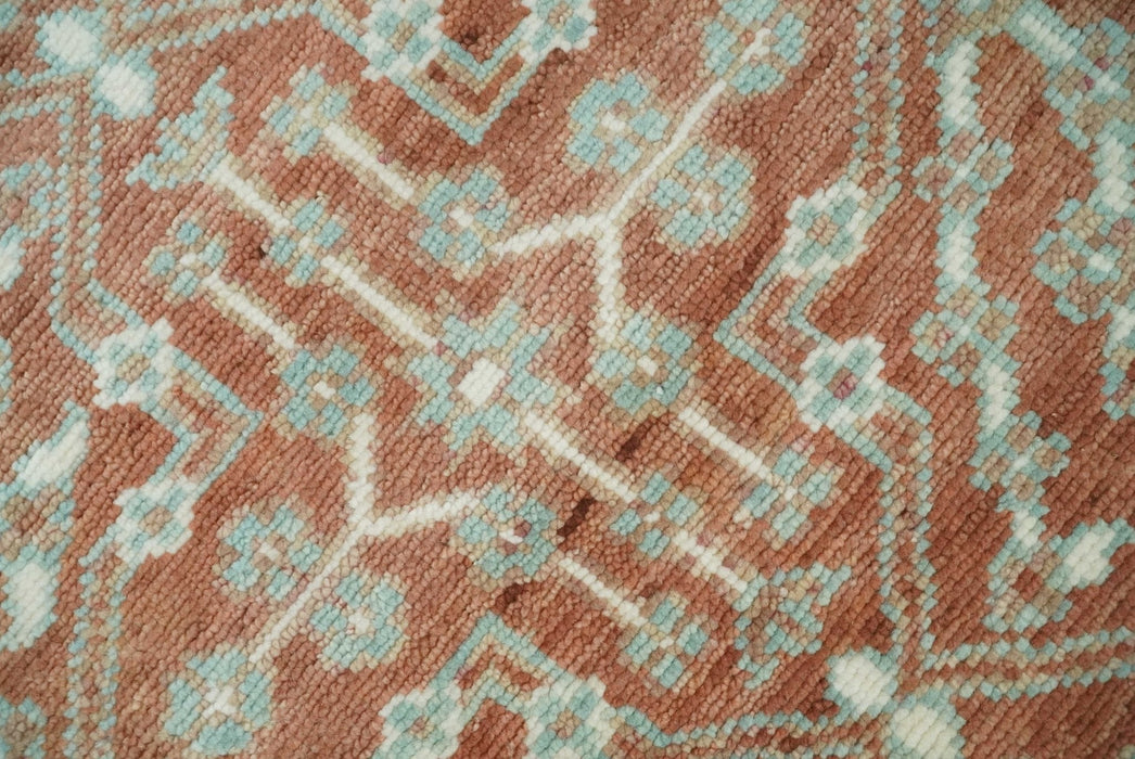 Hand knotted 9.4x12 Rust and Aqua Floral Tree wool Area Rug