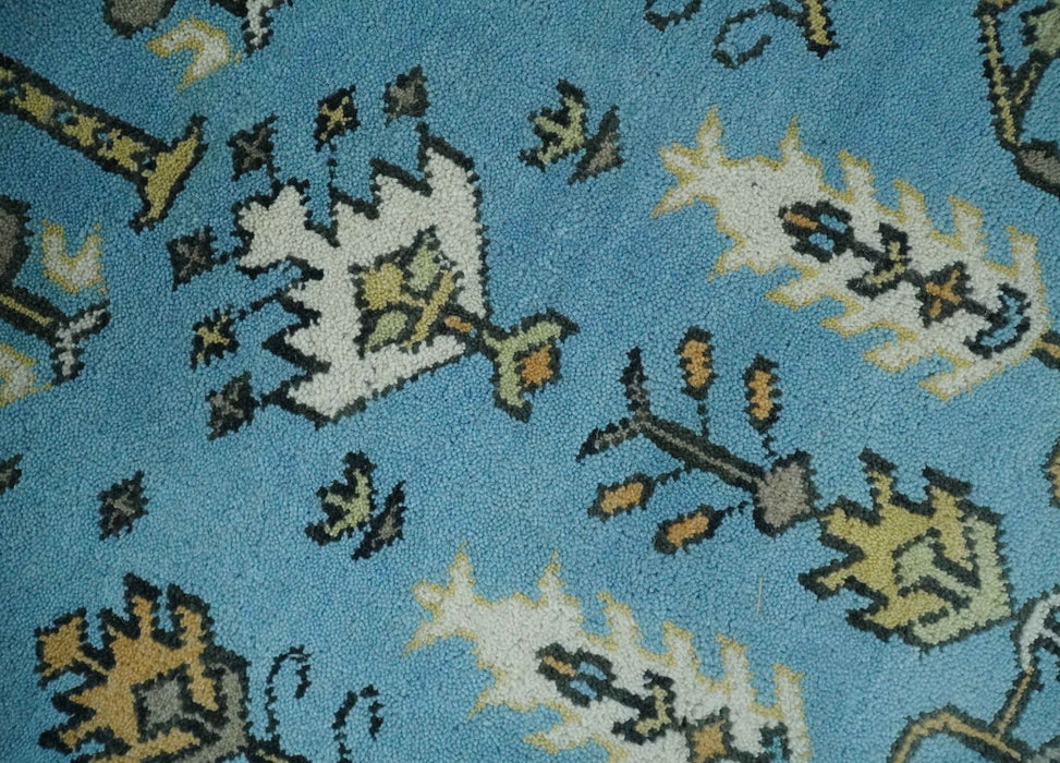 Hand Knotted 9x12 Aqua, Ivory and Beige Traditional Turkish Design Wool Rug