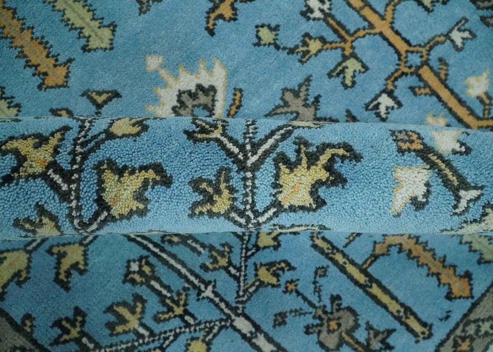 Hand Knotted 9x12 Aqua, Ivory and Beige Traditional Turkish Design Wool Rug