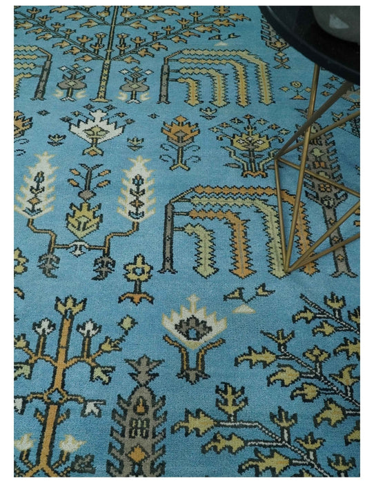 Hand Knotted 9x12 Aqua, Ivory and Beige Traditional Turkish Design Wool Rug