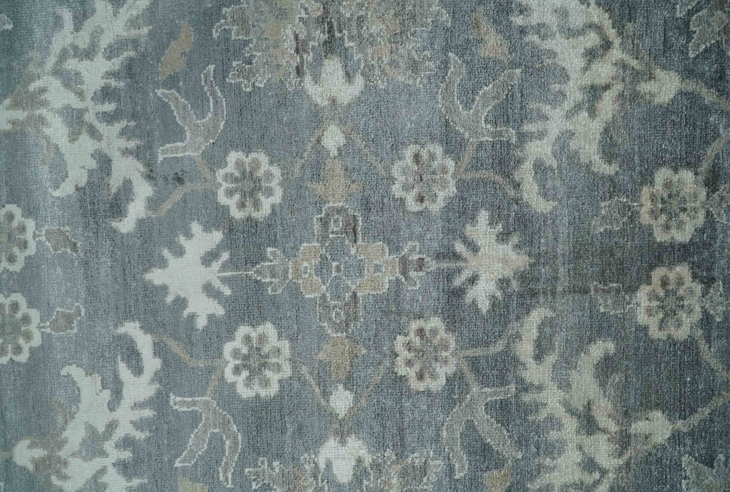 Hand Knotted 9x12 Charcoal, Ivory and Beige Antique Floral Traditional Bamboo Silk Area Rug
