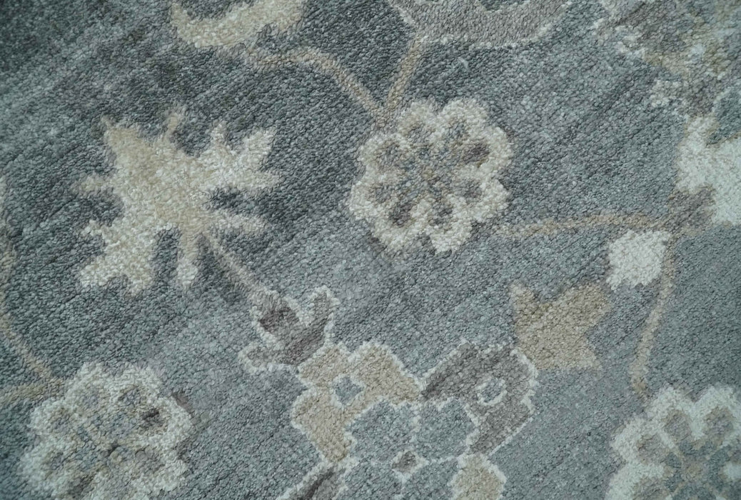 Hand Knotted 9x12 Charcoal, Ivory and Beige Antique Floral Traditional Bamboo Silk Area Rug