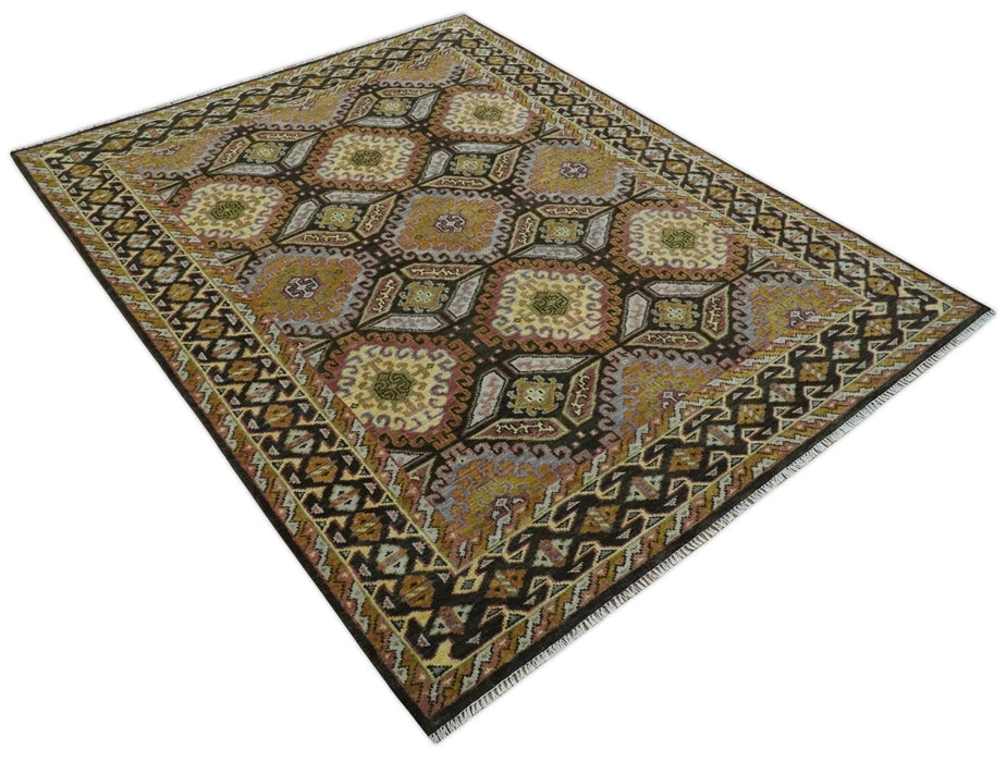 Hand Knotted 9x12 Olive,  Gold, Black and Brown Oriental Traditional Wool Area Rug