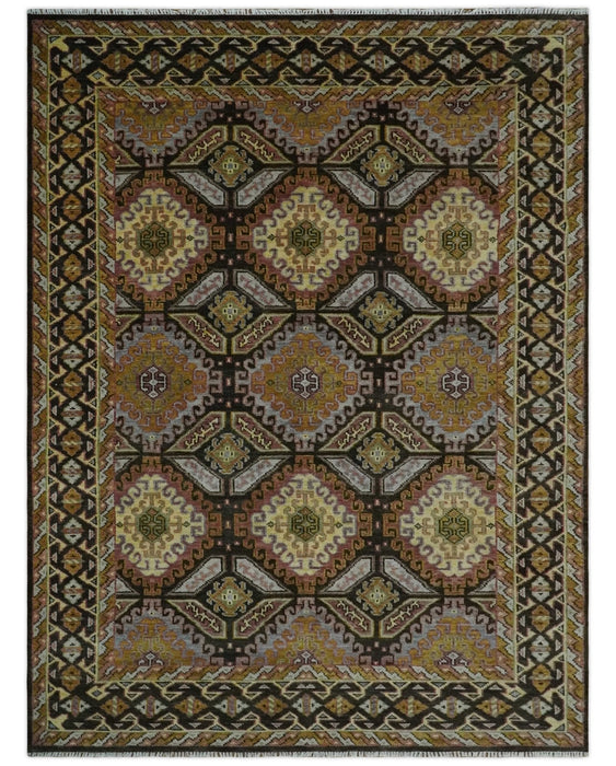 Hand Knotted 9x12 Olive,  Gold, Black and Brown Oriental Traditional Wool Area Rug