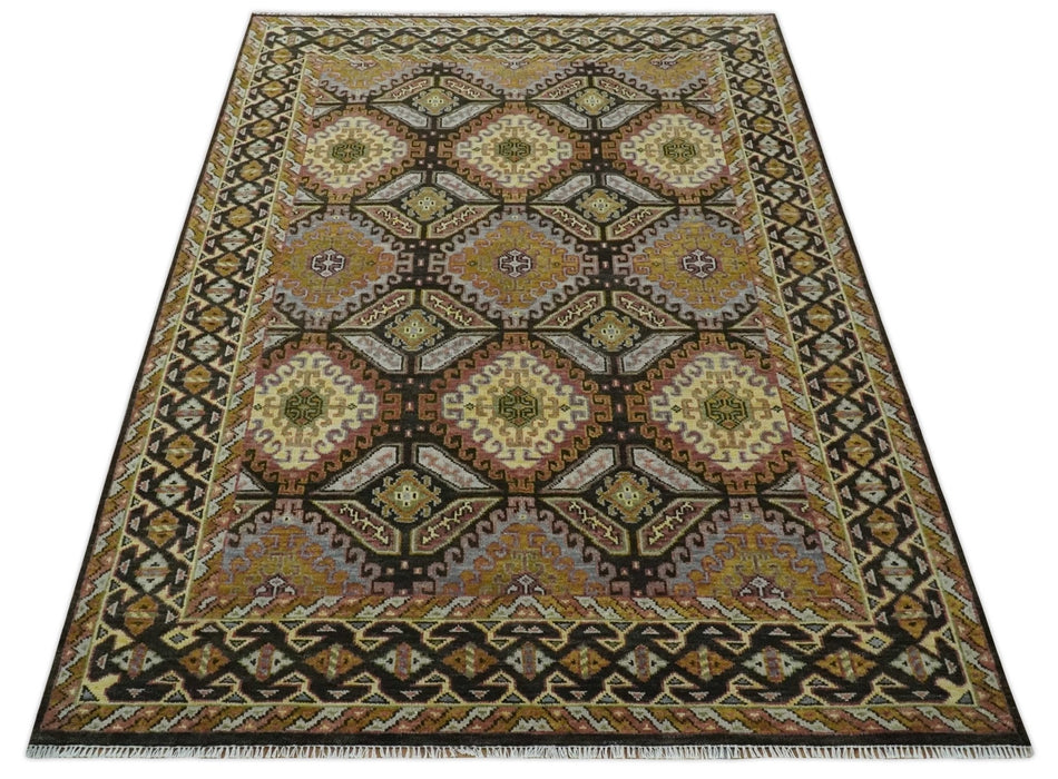 Hand Knotted 9x12 Olive,  Gold, Black and Brown Oriental Traditional Wool Area Rug