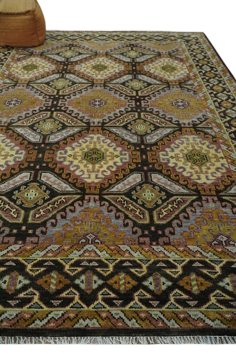 Hand Knotted 9x12 Olive,  Gold, Black and Brown Oriental Traditional Wool Area Rug