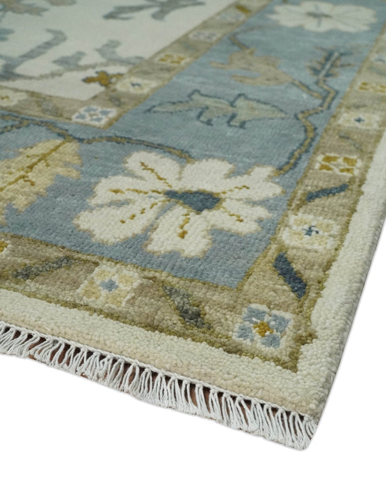 Hand Knotted 9x12 Ivory, Silver and Beige Traditional Style Oushak Wool Rug