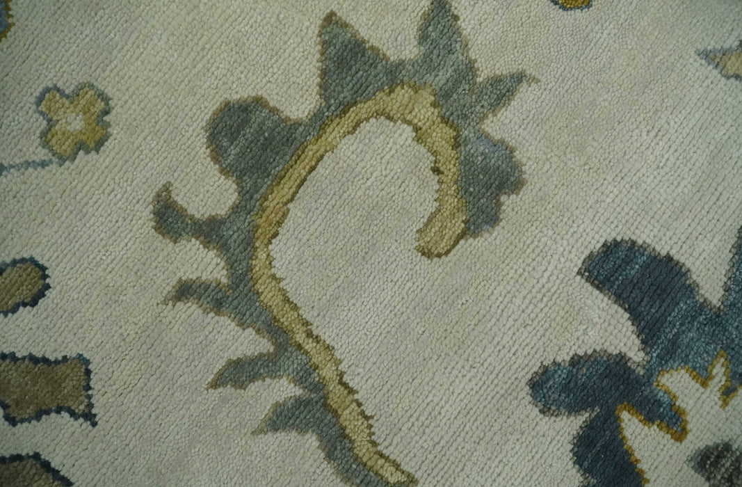Hand Knotted 9x12 Ivory, Silver and Beige Traditional Style Oushak Wool Rug