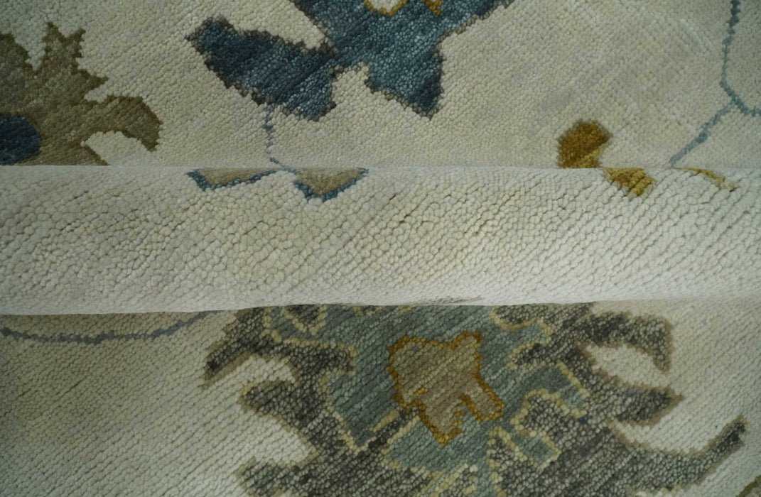 Hand Knotted 9x12 Ivory, Silver and Beige Traditional Style Oushak Wool Rug