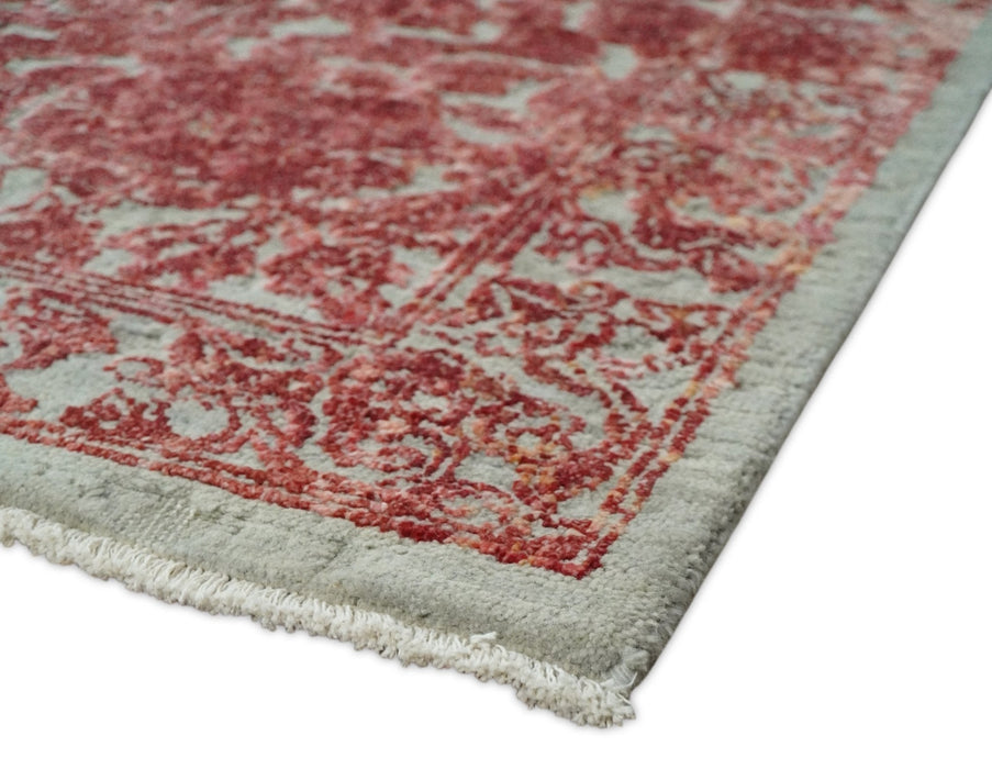 Hand Knotted 9x12 Pink and Silver Modern Persian Abstract Bamboo Silk and Wool Area Rug | TRD2061912