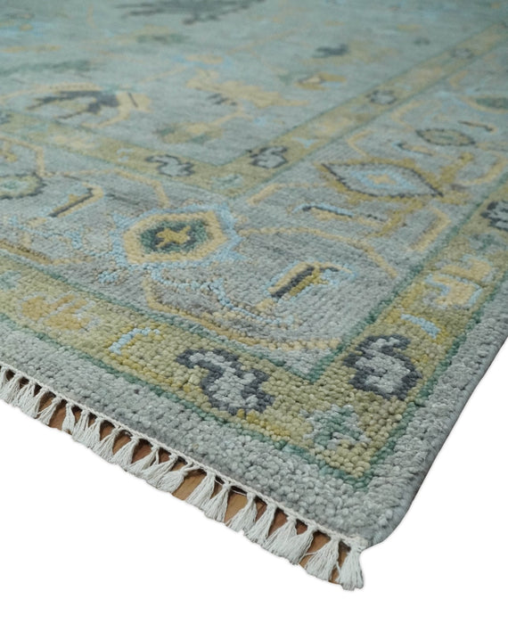 Hand Knotted 9x12 Silver and Beige Antique Finish Oushak Turkish Style Wool Area Rug | TRDCP1092912