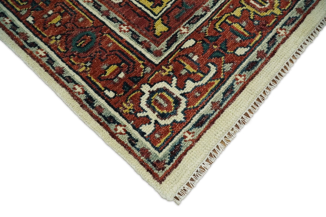 Ivory and Rust Traditional Heriz Medallion Hand Knotted Multi Size wool Area Rug