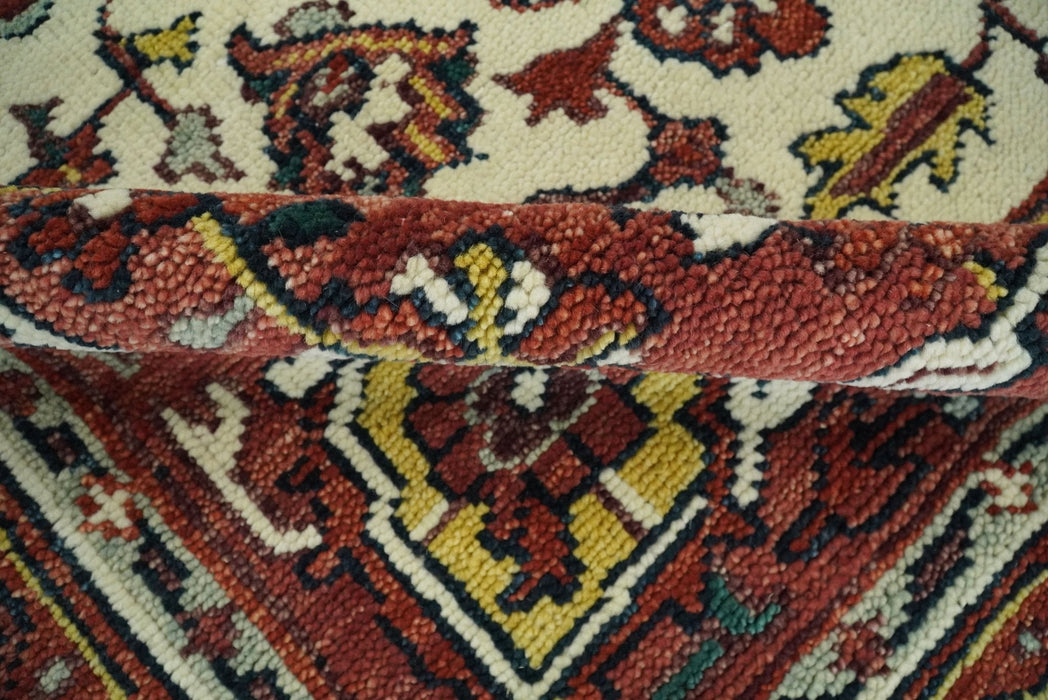 Ivory and Rust Traditional Heriz Medallion Hand Knotted Multi Size wool Area Rug
