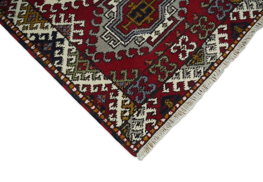 Hand Knotted Antique Kazak Runner Ivory and Red Traditional Tribal Armenian Rug | KZA4