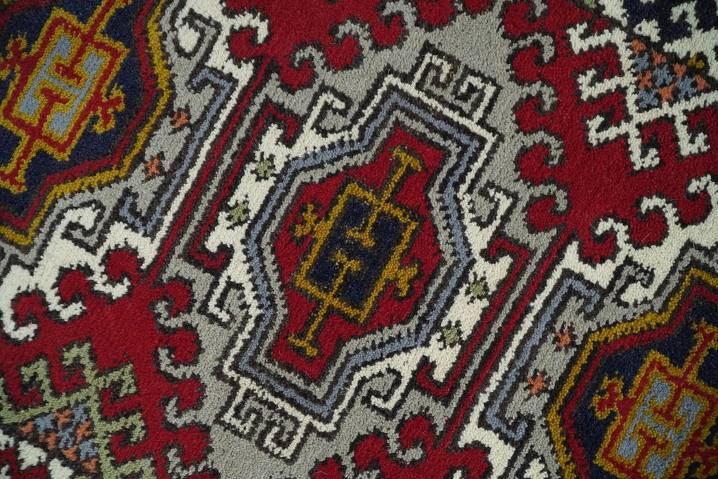 Hand Knotted Antique Kazak Runner Ivory and Red Traditional Tribal Armenian Rug | KZA4