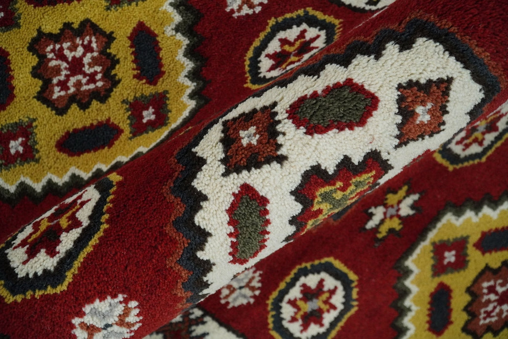 Traditional Kazak Red and Ivory Hand Knotted Wool 2x7 Area Rug
