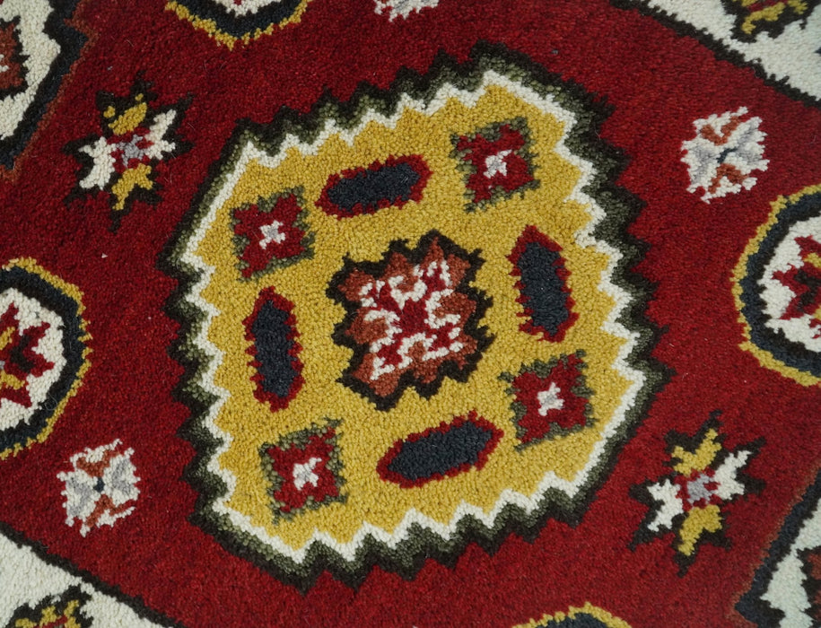 Hand Knotted Antique Kazak Runner Red and Ivory Traditional Tribal Armenian Rug | KZA5