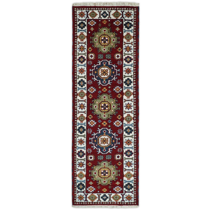 Hand Knotted Antique Kazak Runner Rust and Ivory Traditional Tribal Armenian Rug | KZA7