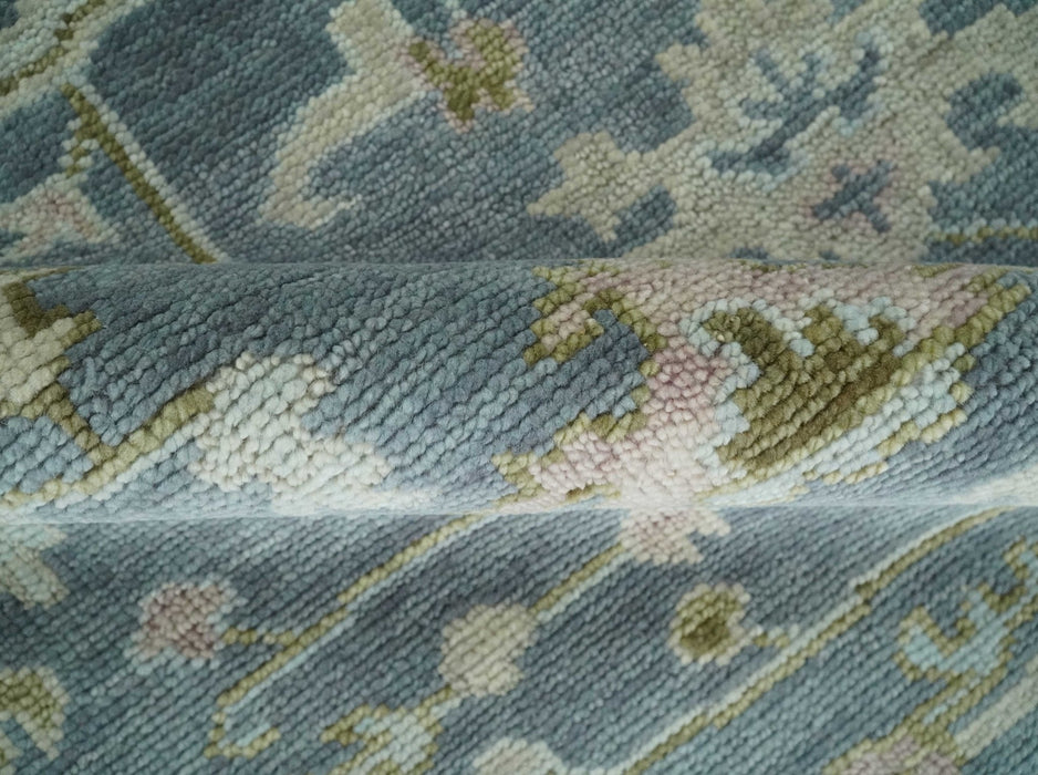 Custom Made Hand Knotted Gray, Blue and Beige Traditional Oushak Wool Area Rug