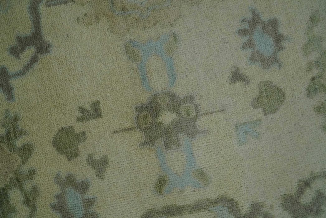Hand Knotted Antique Style Beige and Silver Traditional Multi Size Oushak Wool Rug