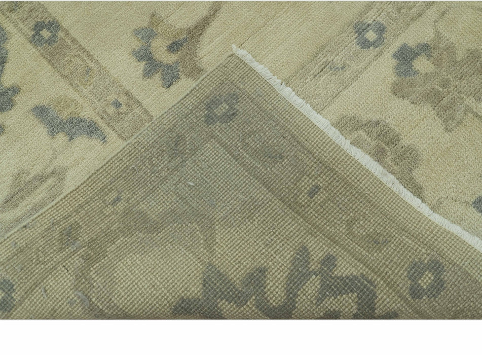 Hand Knotted Beige And Blue Traditional Oushak Design 9x11 Wool Area Rug