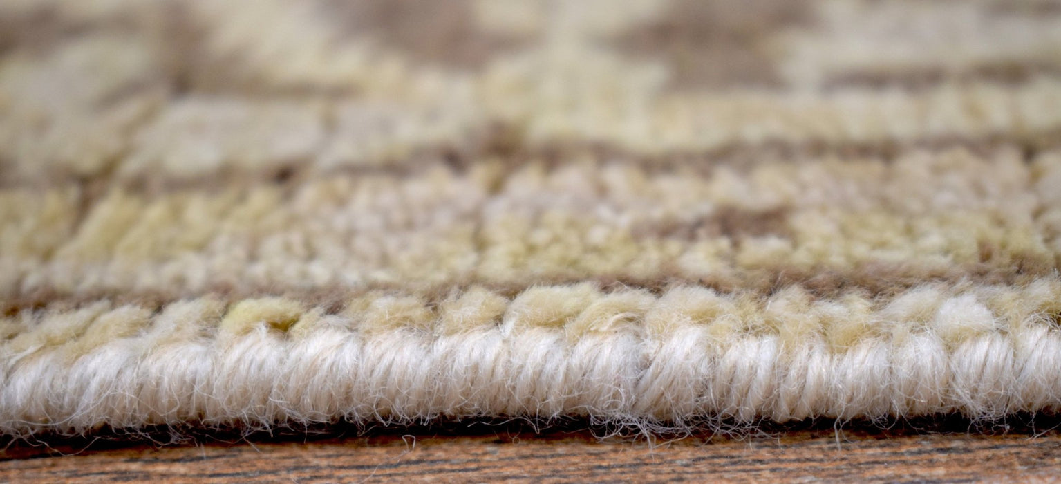 Hand Knotted Beige and Brown Antique Oushak Wool Runner Rug