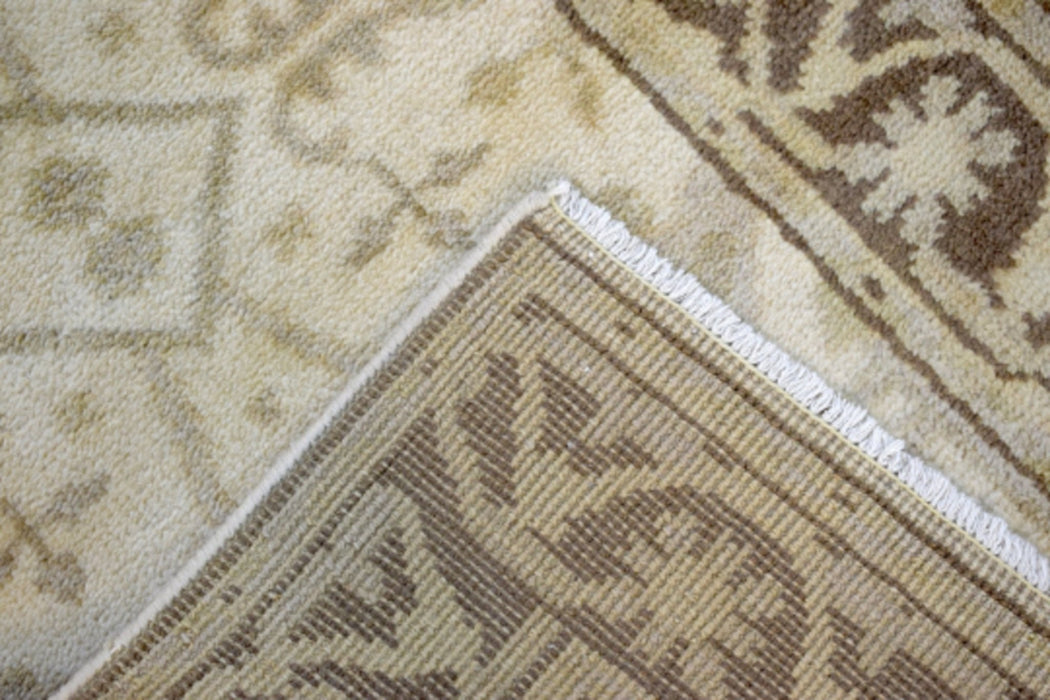 Hand Knotted Beige and Brown Antique Oushak Wool Runner Rug