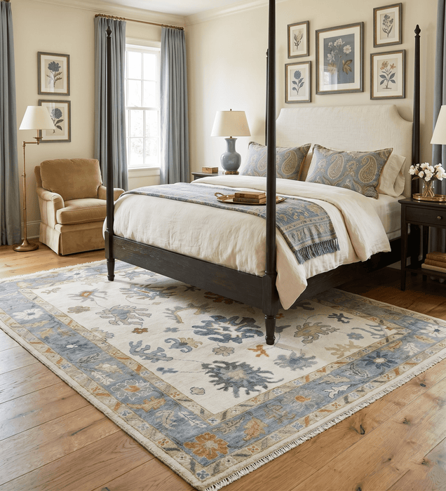 Hand Knotted Beige And Gray Traditional Oushak Wool Rug