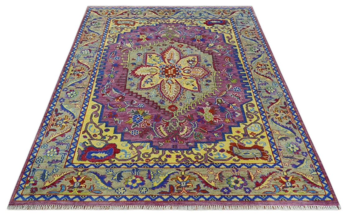 Hand Knotted Beige, Gold and Purple Traditional 9x12 Wool Area Rug