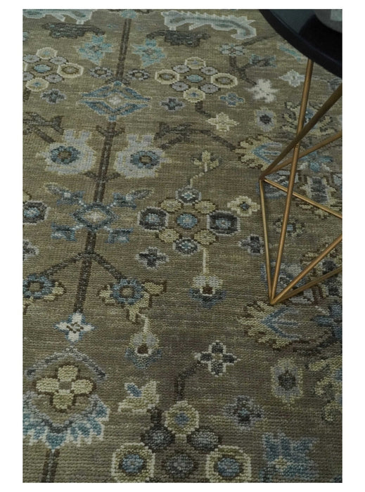 Hand Knotted Beige, Ivory and Silver Oriental Oushak 9x12 Traditional Wool Area Rug