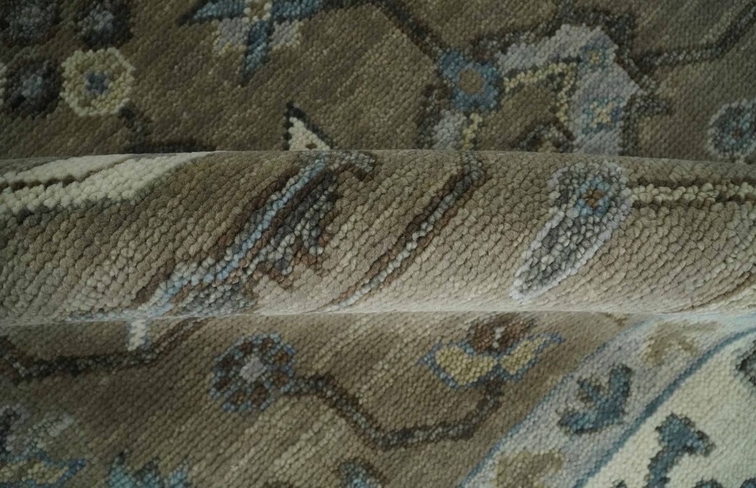 Hand Knotted Beige, Ivory and Silver Oriental Oushak 9x12 Traditional Wool Area Rug